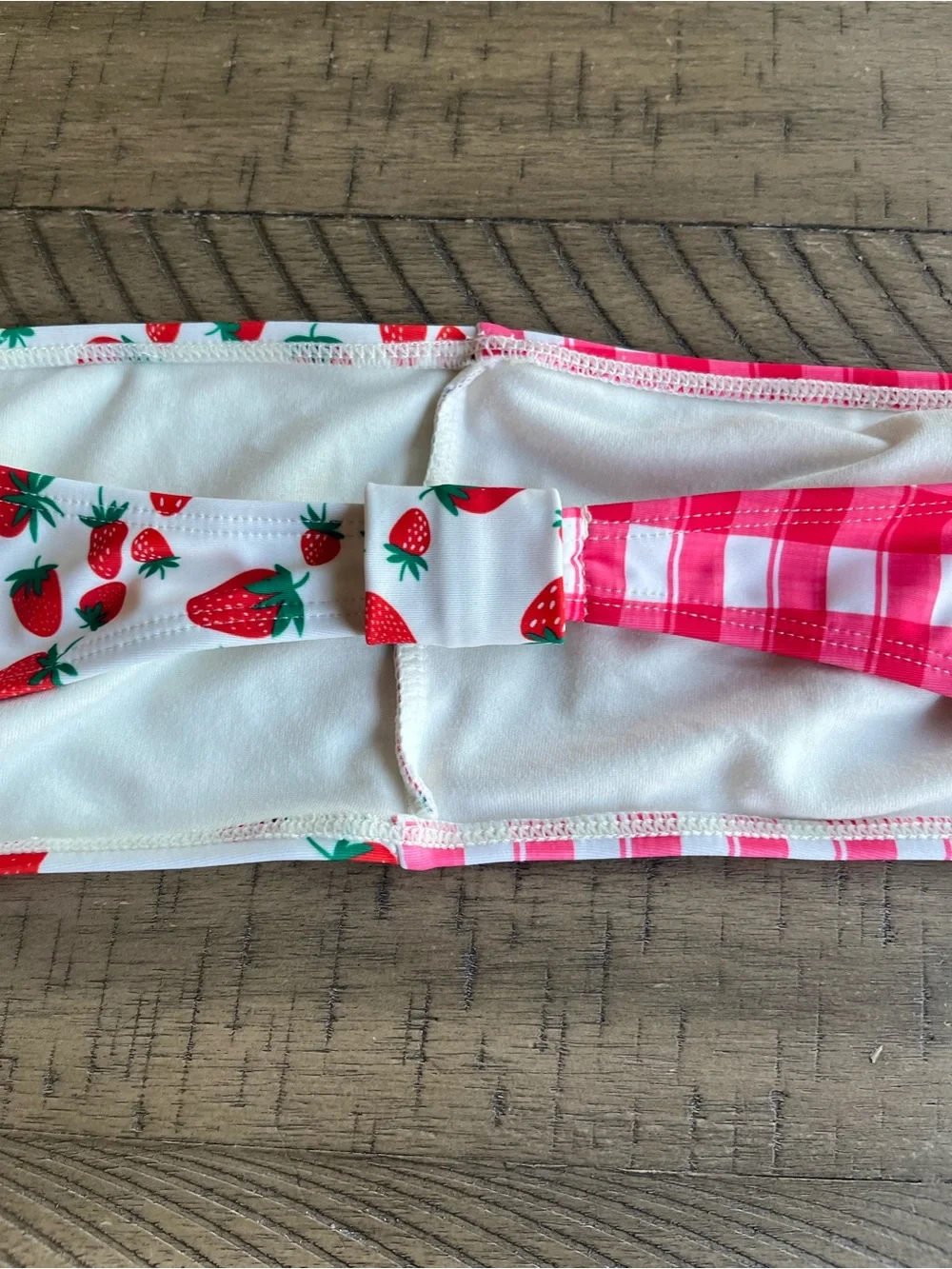 Nasty Gal Strawberry Gingham Mix Bikini Bandeau Top High-Waist Bottoms Size 6